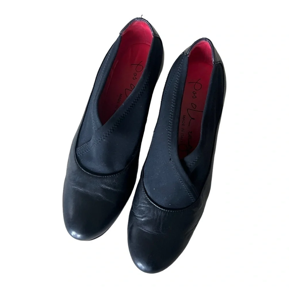 Pas De Rouge Black Leather Wedge Heel Pump Size 38( US 7.5)